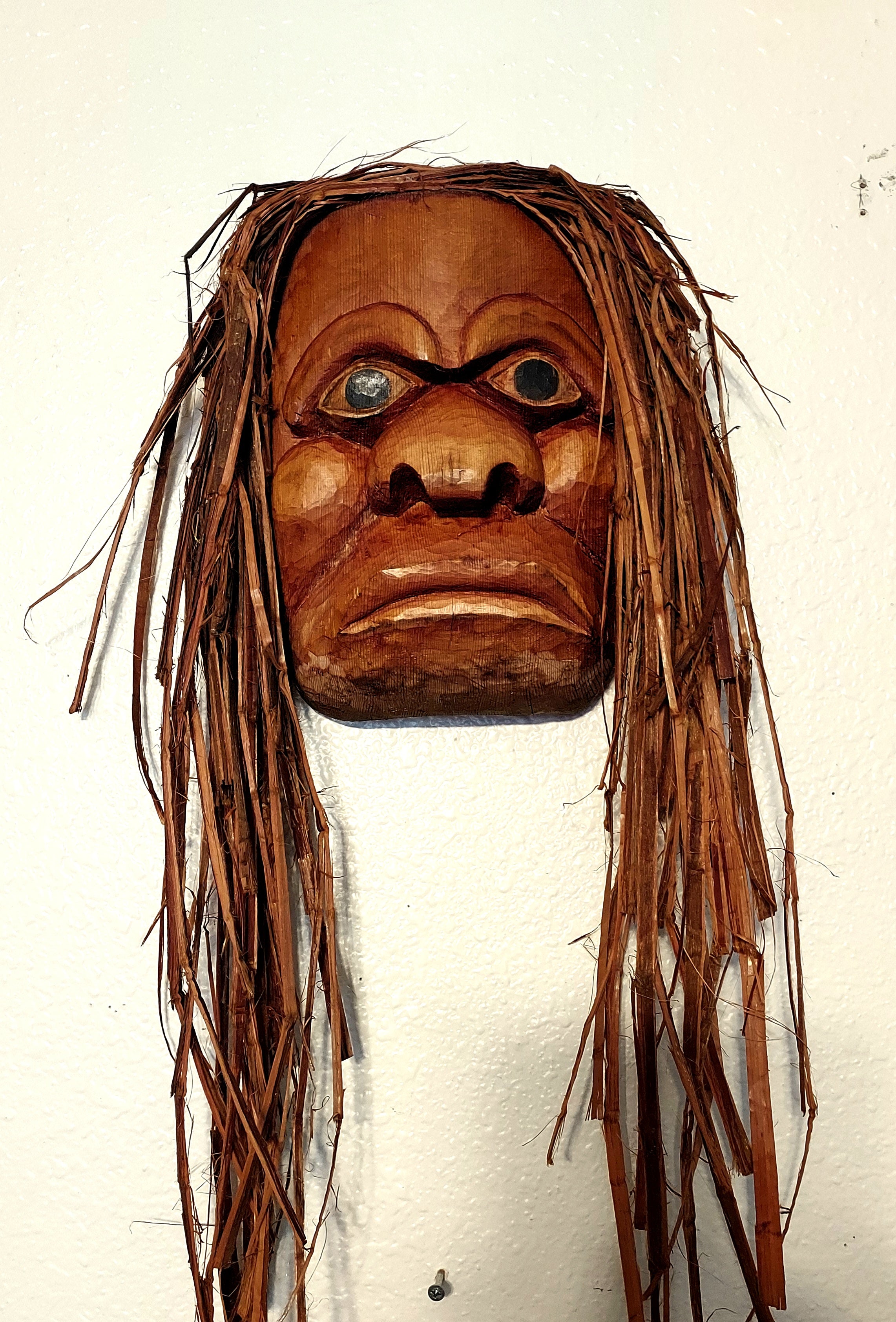 red cedar  mask, red cedar bark hair