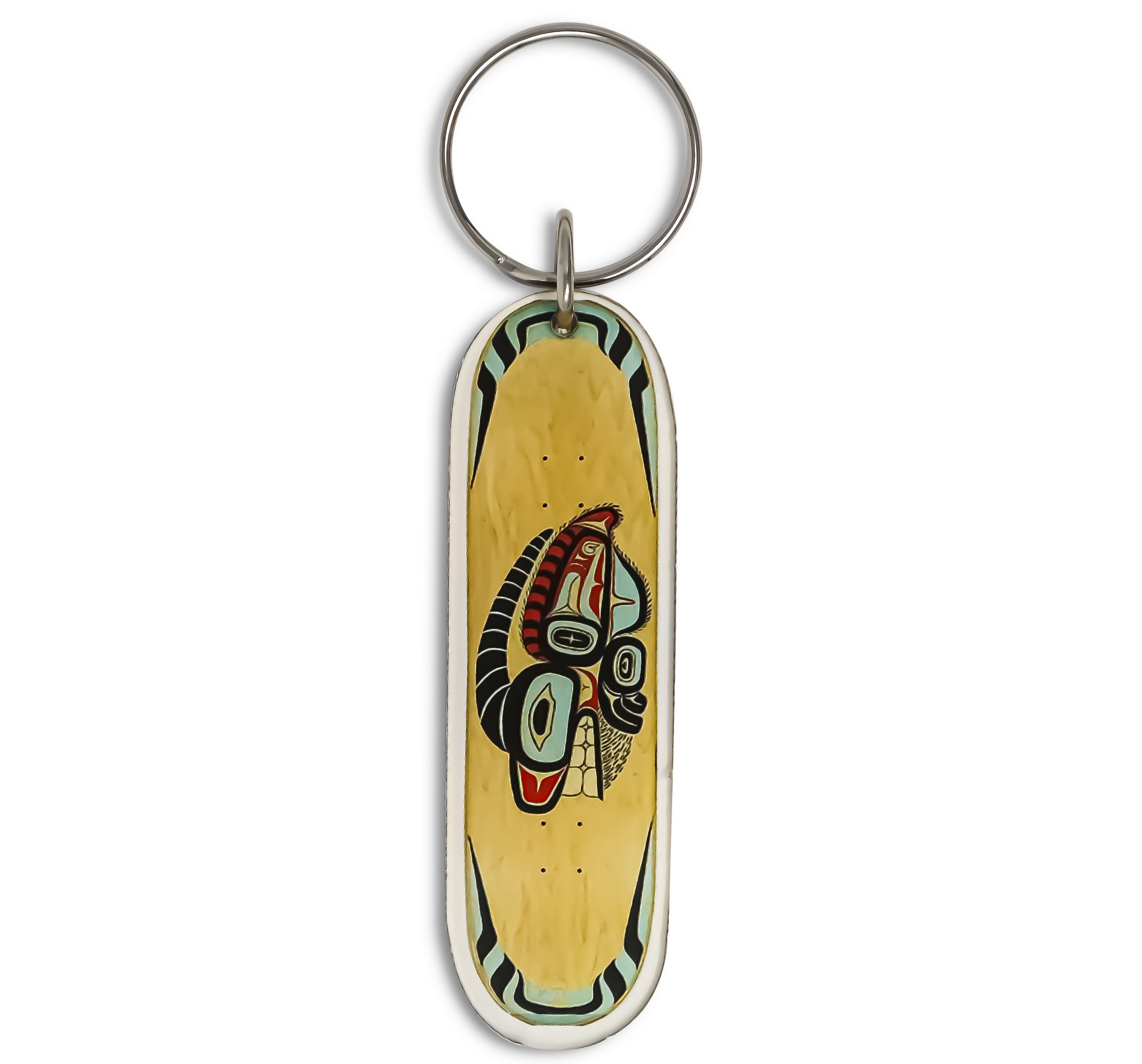 Glacierbay Mountain Goat Skateboard Acrylic Key Ring originally carved and painted by Fred Fulmer Tlingit Artist