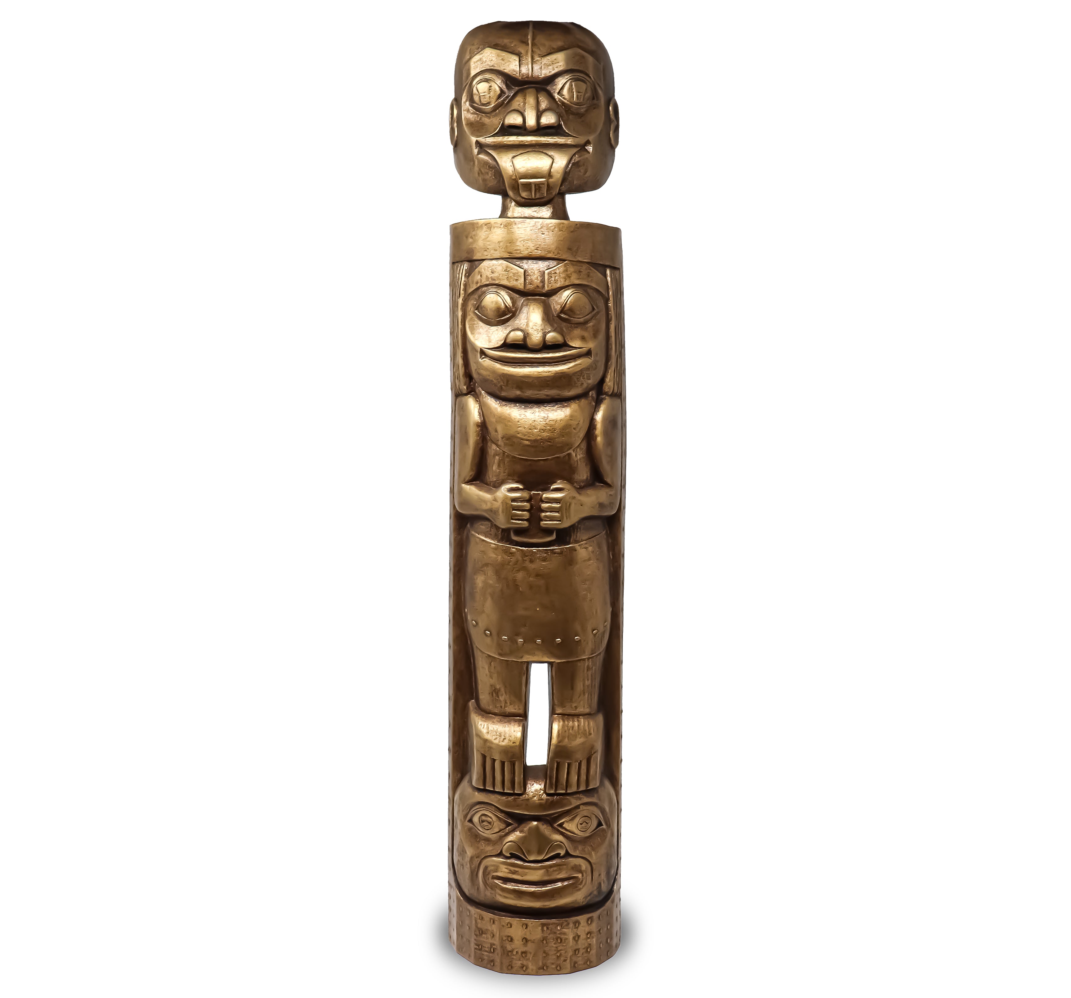 The Ancestors Totem Pole Patina Bronze Replica originally carved and painted by Fred Fulmer Tlingit Artist