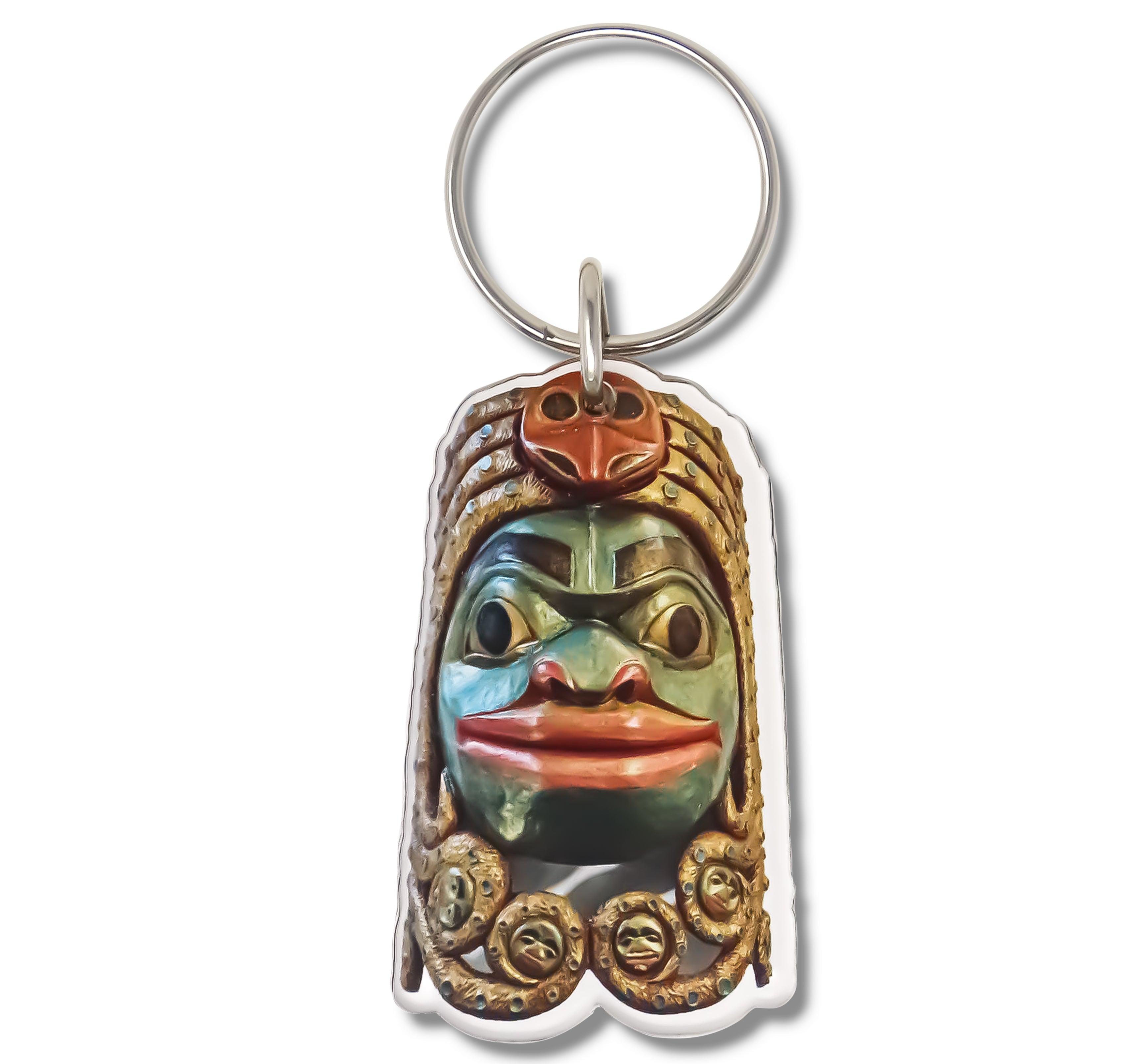 Chookaneidee Devilfish Mask Acrylic Key Ring originally carved and painted by Fred Fulmer Tlingit Artist