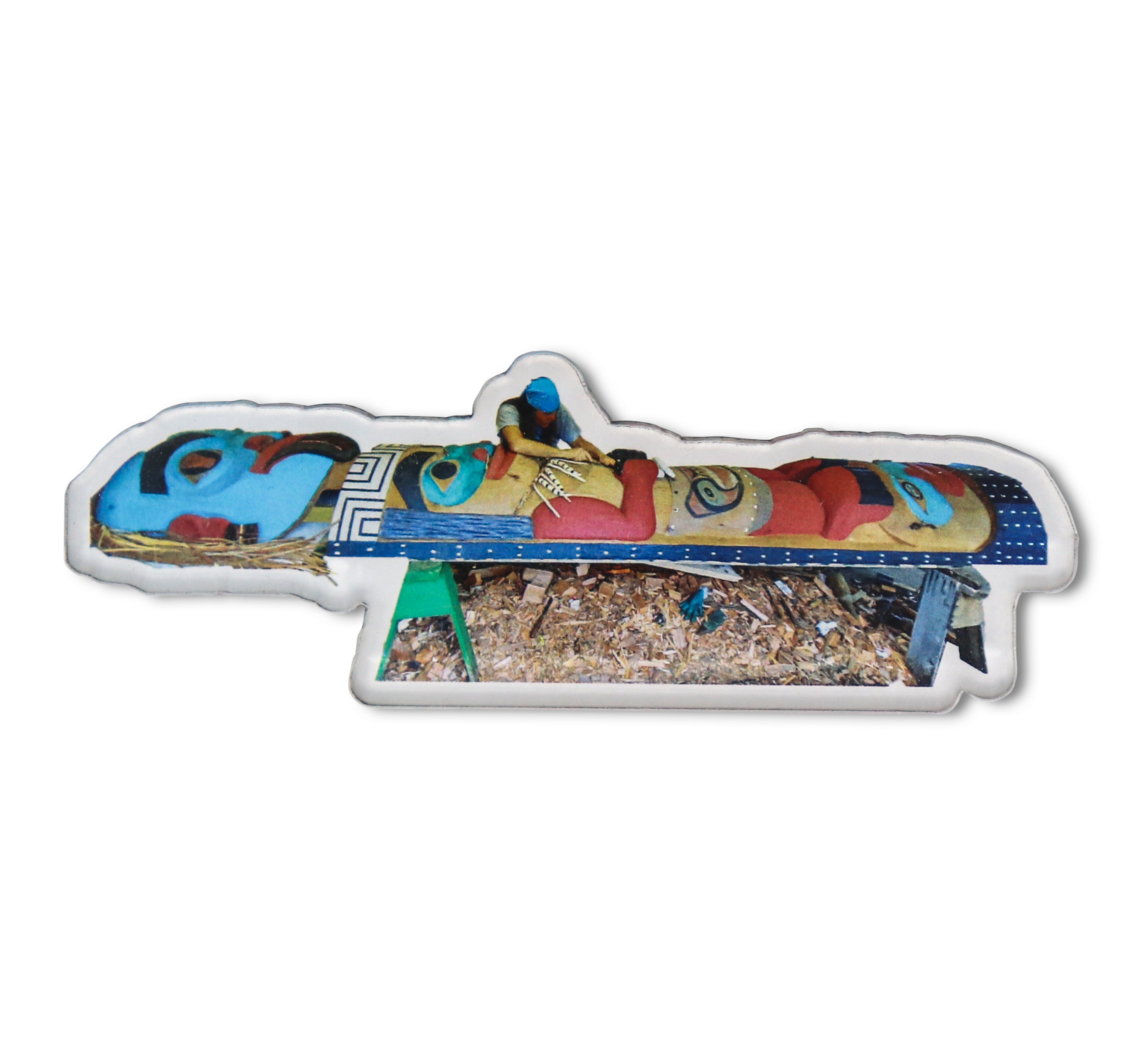 The Ancestors Totem Pole Native Fridge Magnet originally carved and painted by Fred Fulmer Tlingit Artist