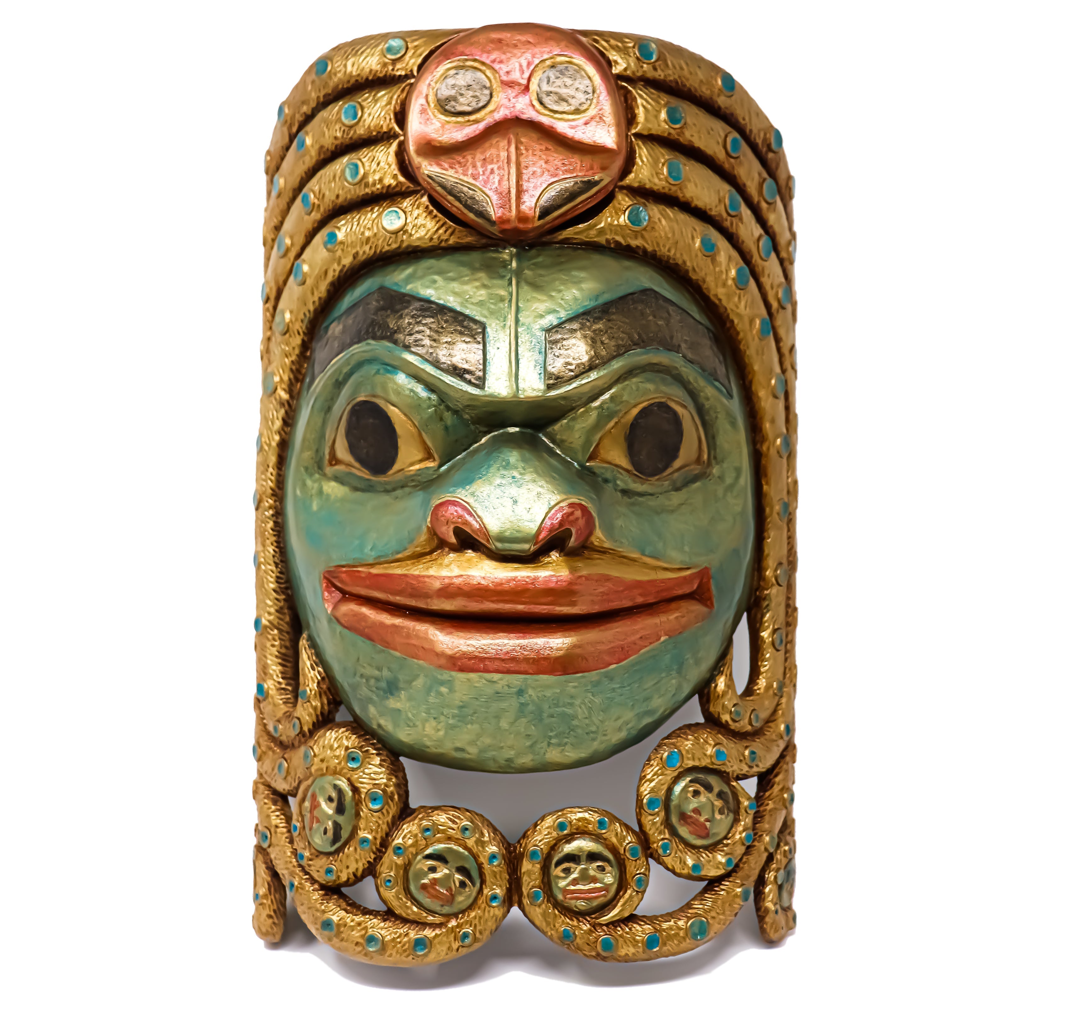 Chookaneidee Devilfish Mask Composite Patina Bronze Replica originally carved and painted by Fred Fulmer Tlingit Artist