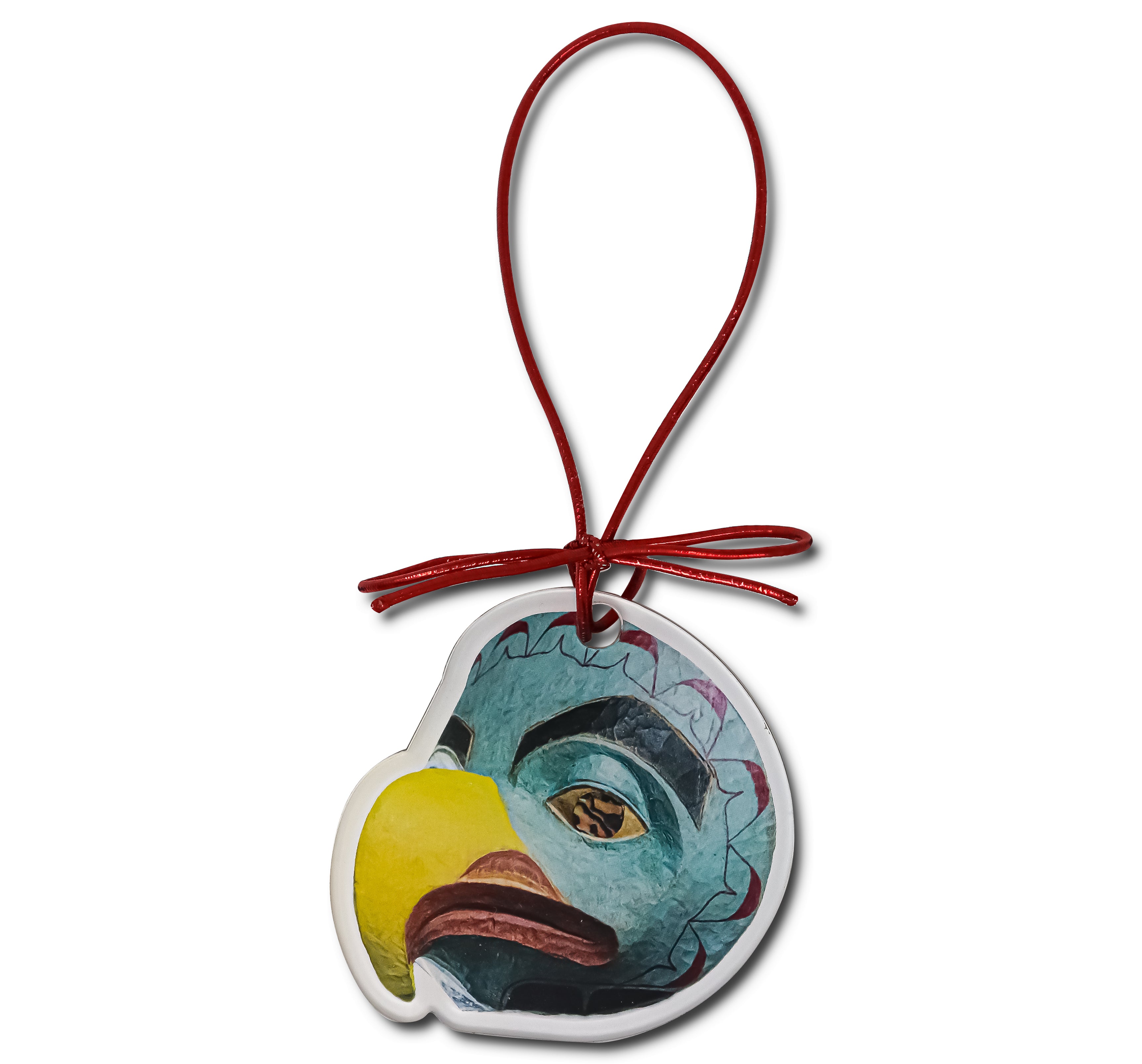 Alaskan Native Eagle Mask Acrylic Holiday Tree Ornament originally carved and painted by Fred Fulmer Tlingit Artist