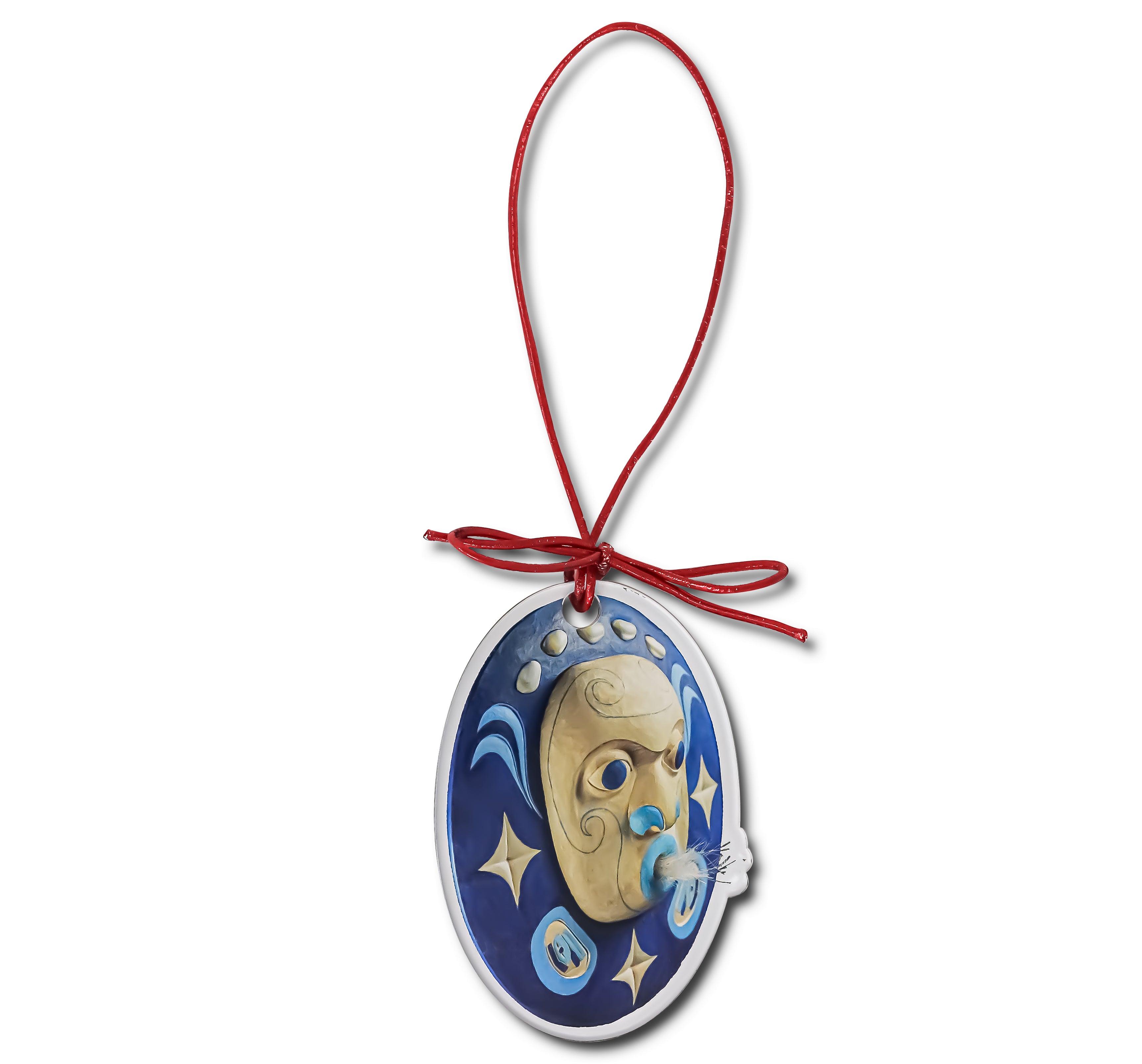 Glacierbay Winter Moon Mask Acrylic Holiday Tree Ornament originally carved and painted by Fred Fulmer Tlingit Artist
