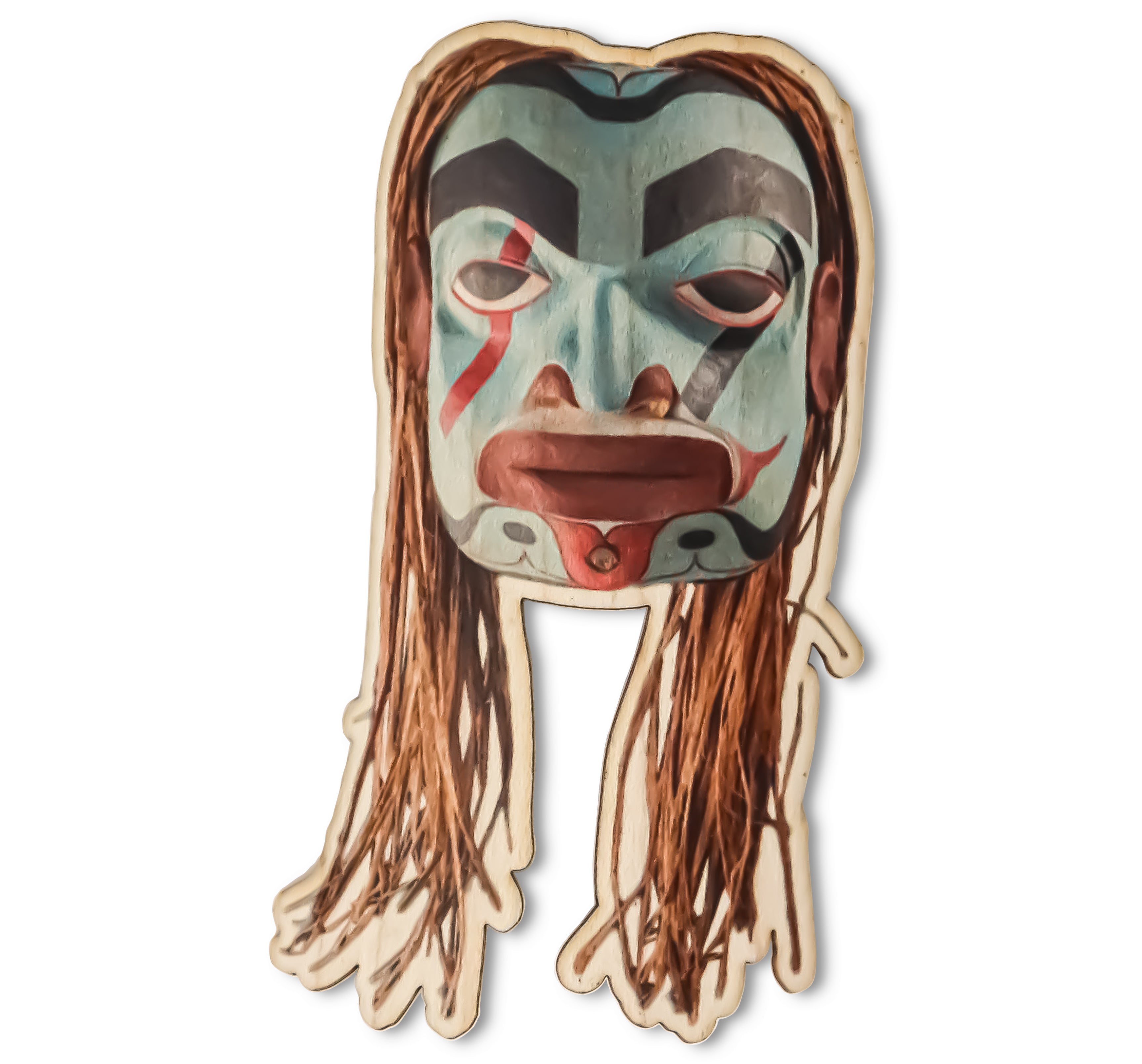 Alaskan Native Female Shaman Mask Native Wooden Sticker originally carved and painted by Fred Fulmer Tlingit Artist