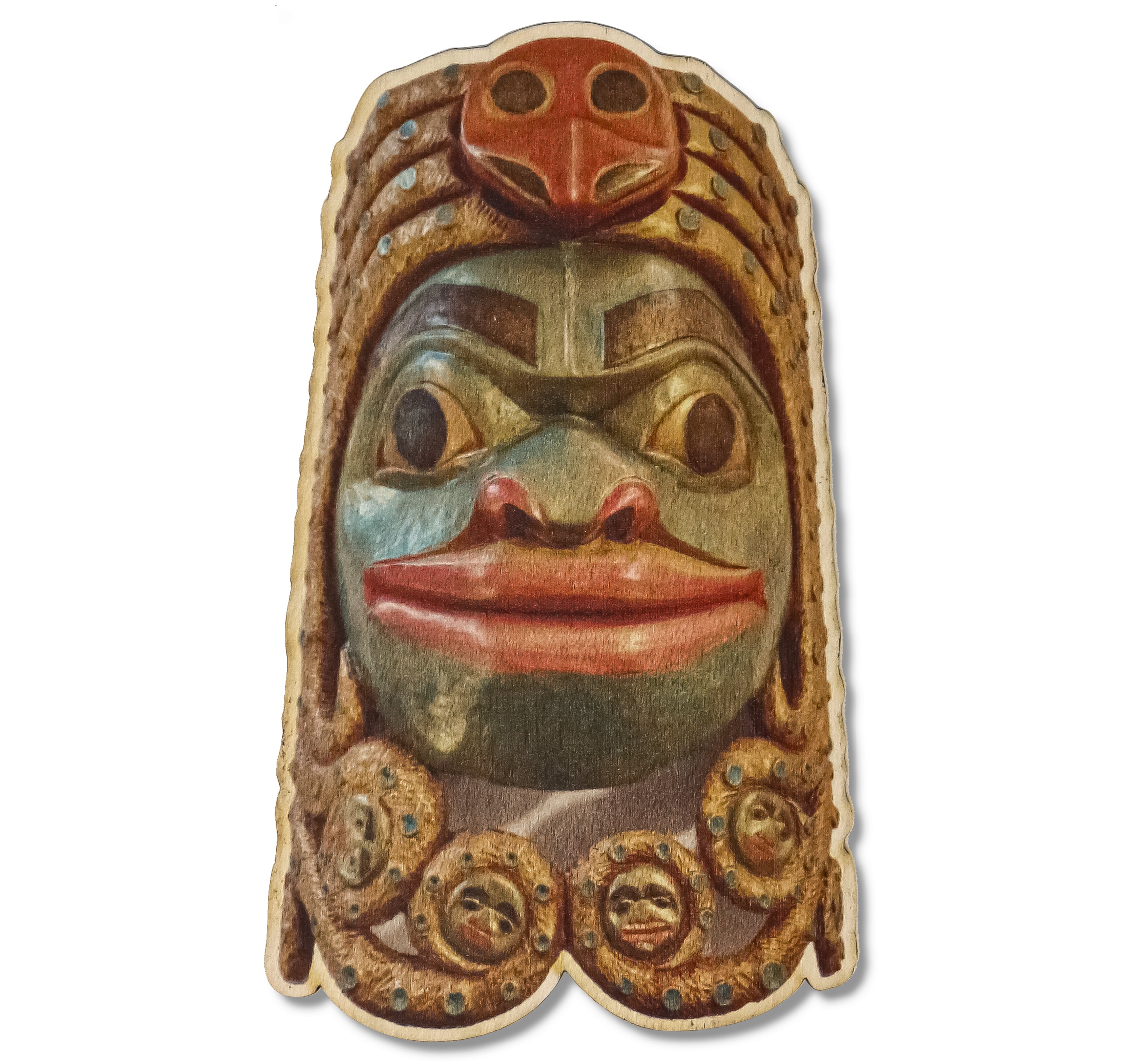 Chookaneidee Devilfish Mask Native Wooden Sticker originally carved and painted by Fred Fulmer Tlingit Artist